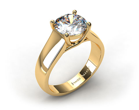 18K Yellow Gold Wide Cross Prong Solitaire Engagement Ring
